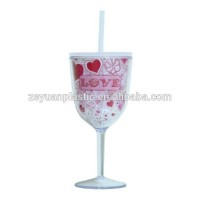 High quality 12oz double wall plastic cup with straw