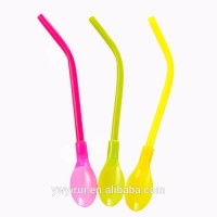 Colorful plastic straw with spoon